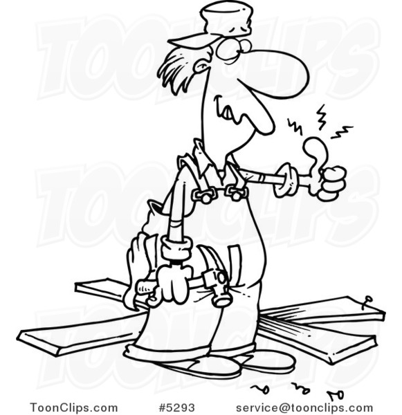 581x600 Cartoon Blacknd White Line Drawing Of Repair Guy