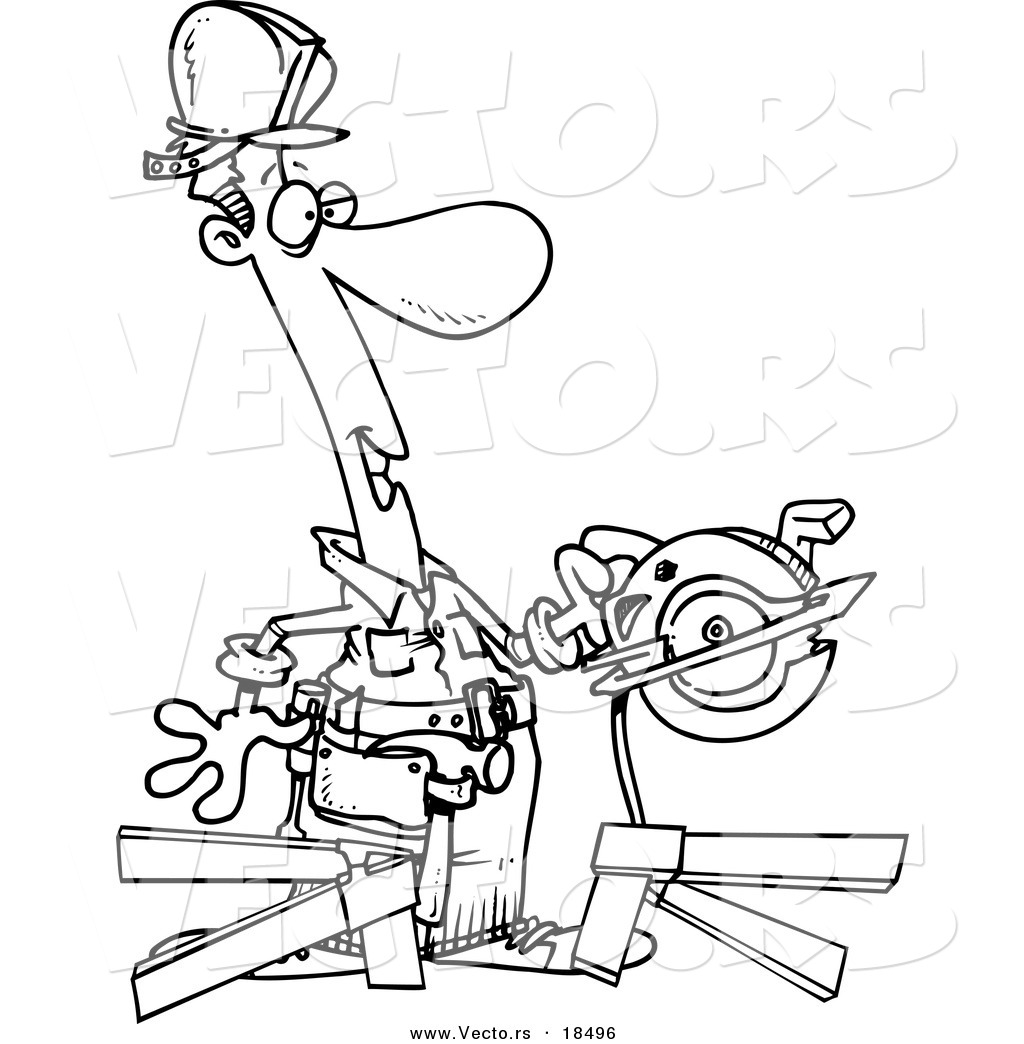 1024x1044 Vector Of A Cartoon Repair Man Using A Circular Saw