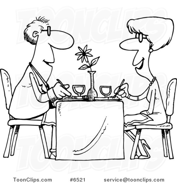 581x600 Cartoon Black And White Line Drawing Of A Couple Dining