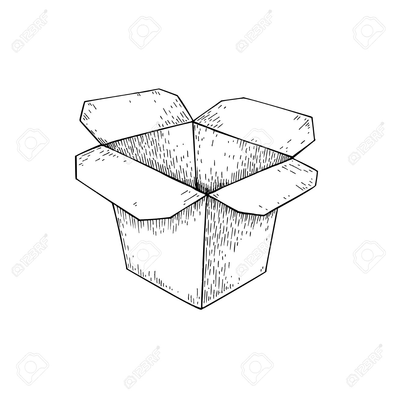 1300x1300 Chinese Food Box Vector Drawing. Isolated Packaging For Take