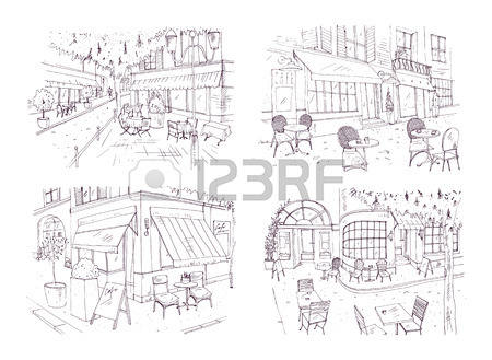 450x329 Collection Of Freehand Sketches Of Outdoor Cafe Or Restaurant