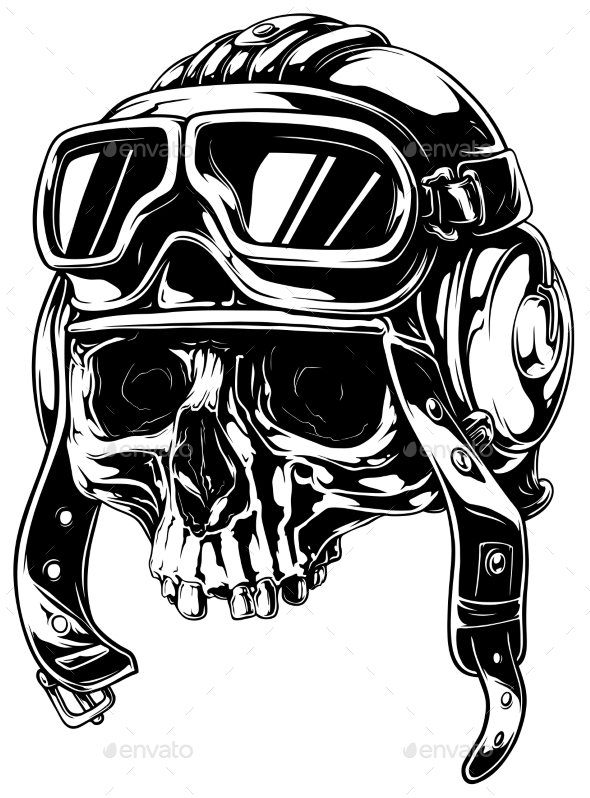 590x798 Graphic Detailed Old Skull In Retro Pilot Helmet By Gb Art