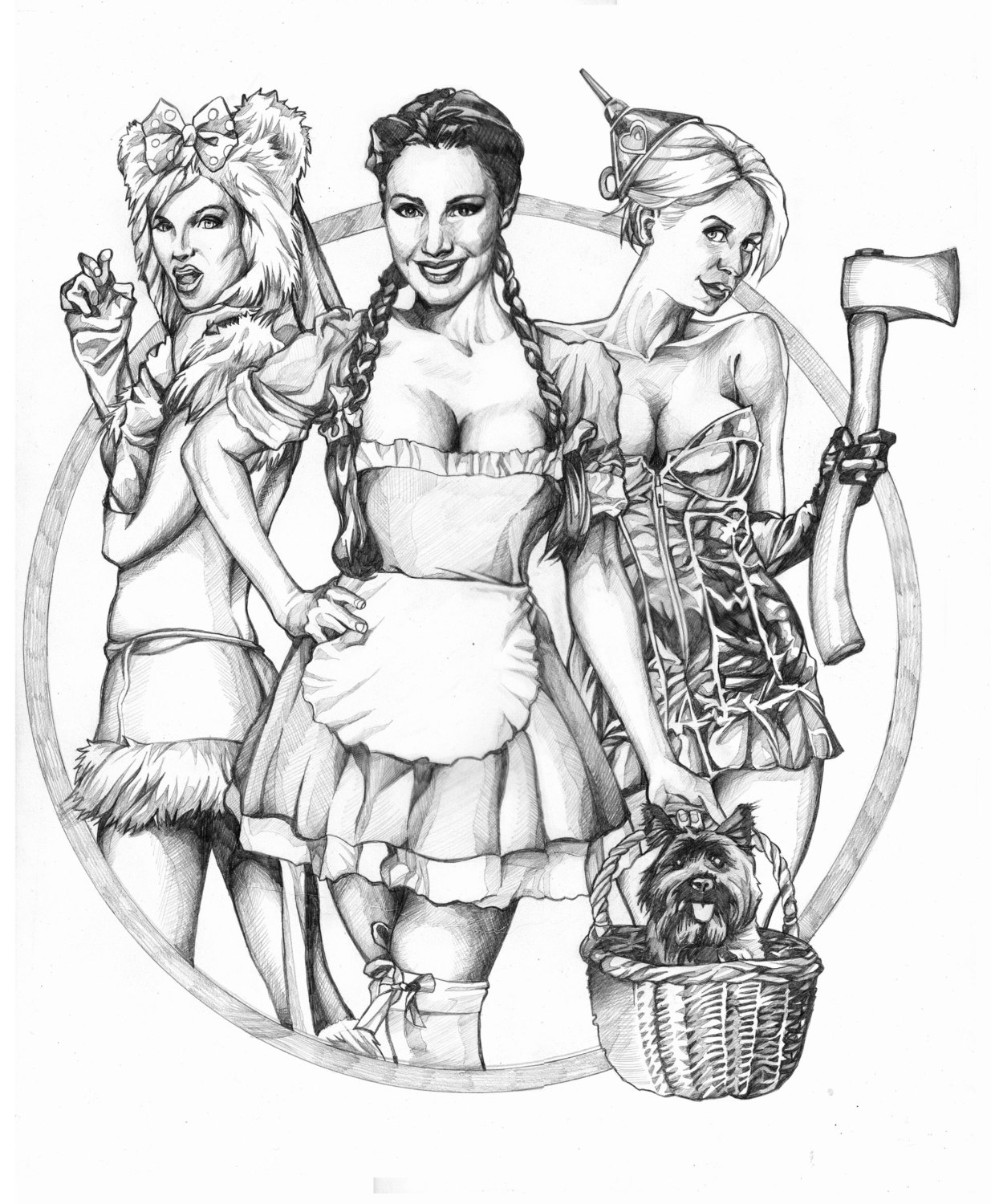 1235x1500 Halloween Wizard Of Oz Retro Pinup Girls Original Drawing