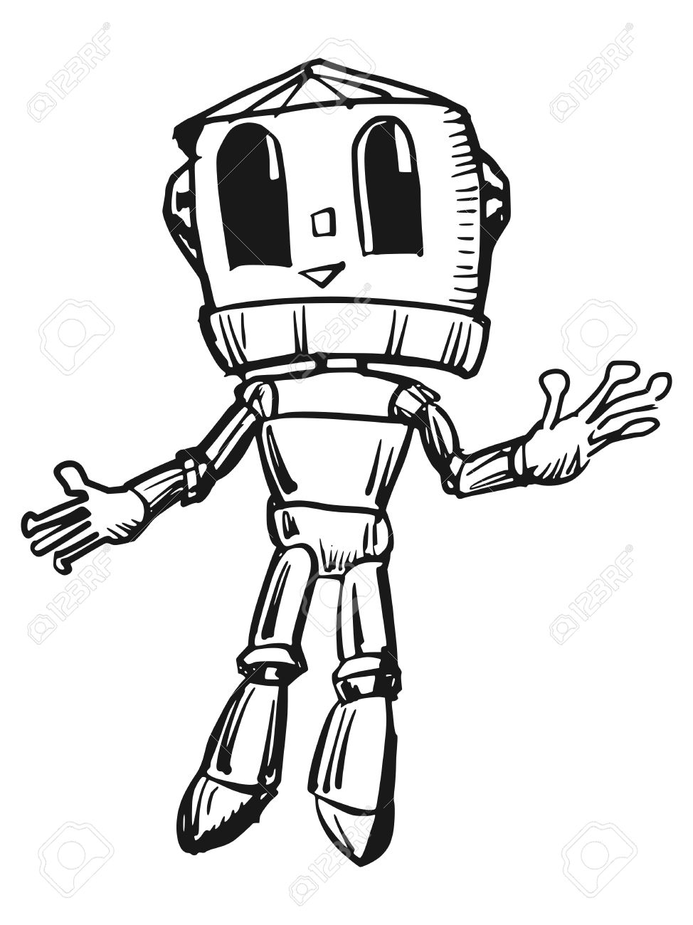 974x1300 Hand Drawn, Sketch Illustration Of Robot Royalty Free Cliparts