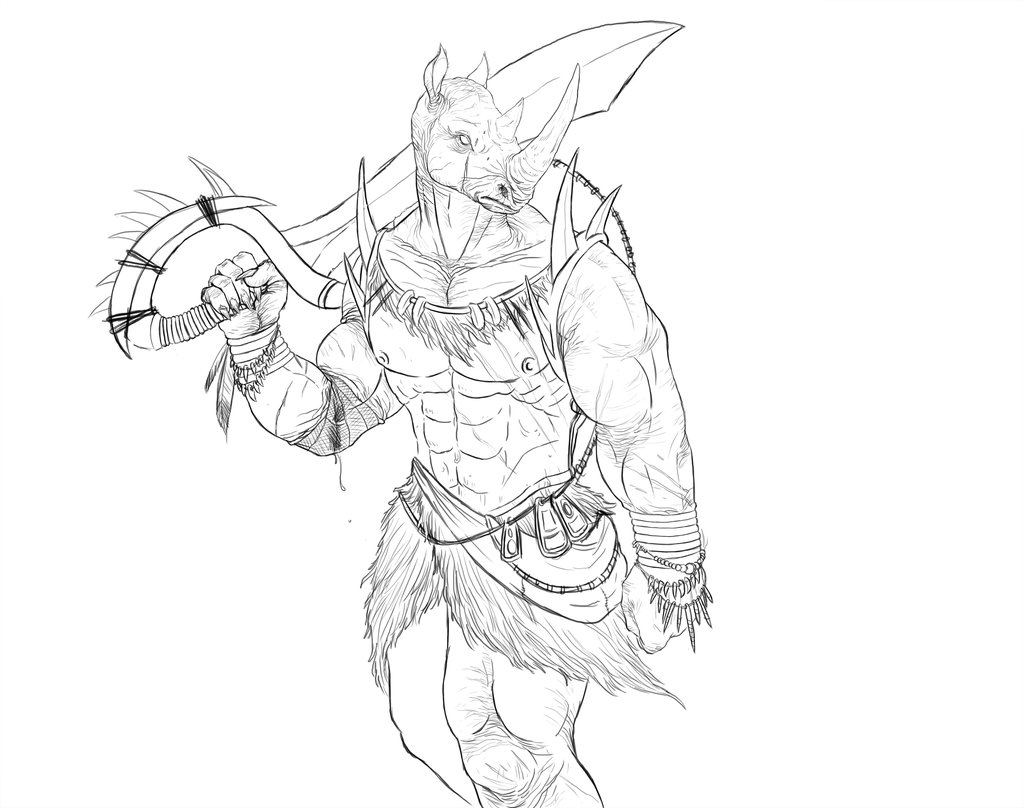 1024x808 Rhino Warrior Line Art By Emmanuelmadailart