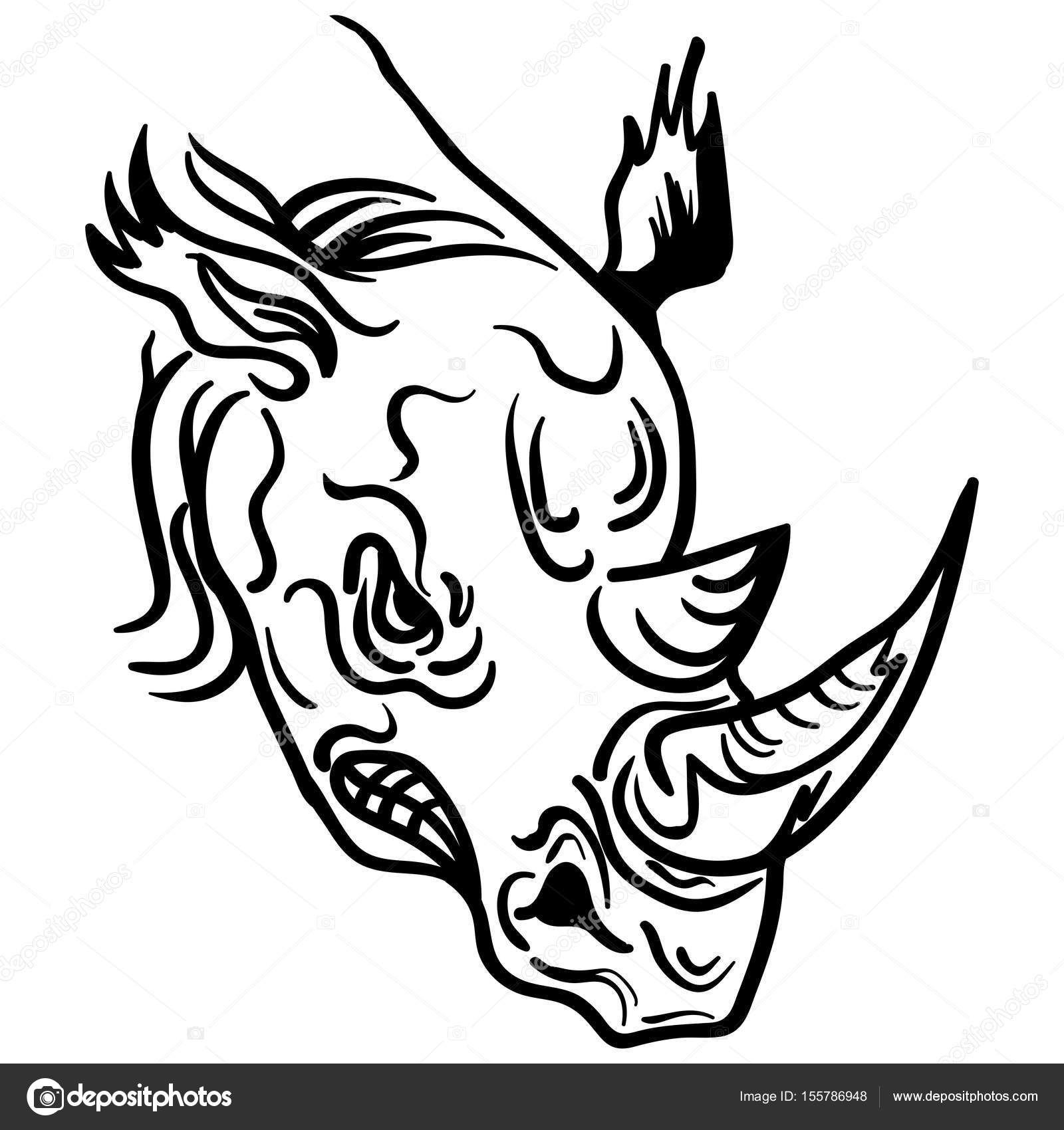 1600x1700 Linear Paint Draw Rhino Head Vector Illustration Stock Vector