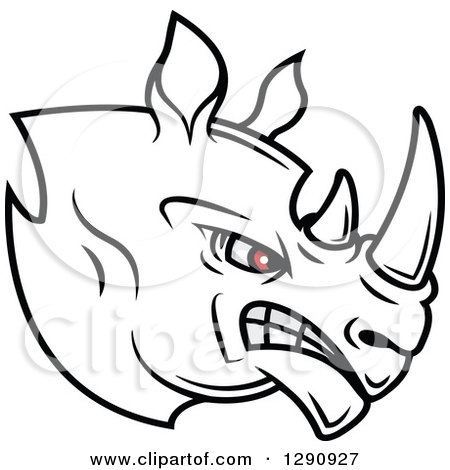 450x470 Clipart Of An Aggressive Black And White Rhino Head With Red Eyes