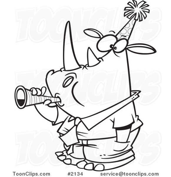 581x600 Cartoon Black And White Line Drawing Of A New Year Rhino Business