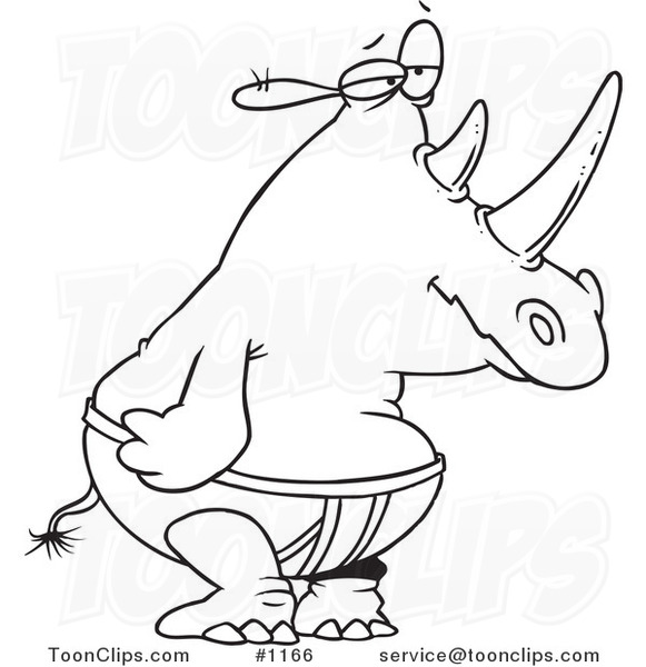 581x600 Cartoon Black And White Outline Design Of A Rhino In Underwear
