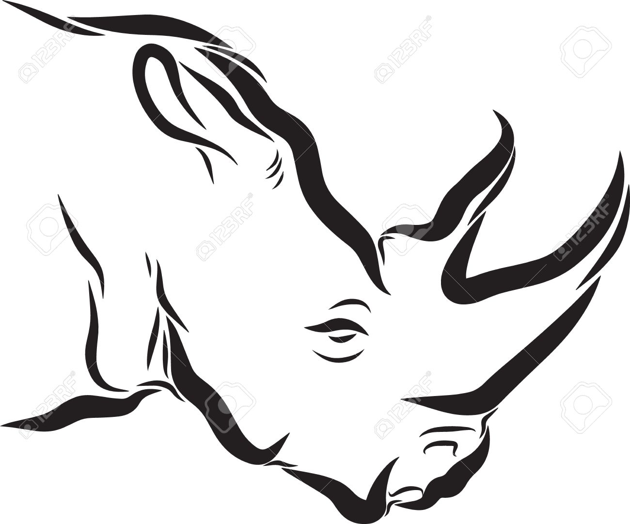 1300x1081 Line Art Drawing Illustration Of A Rhinoceros Head Stock Photo