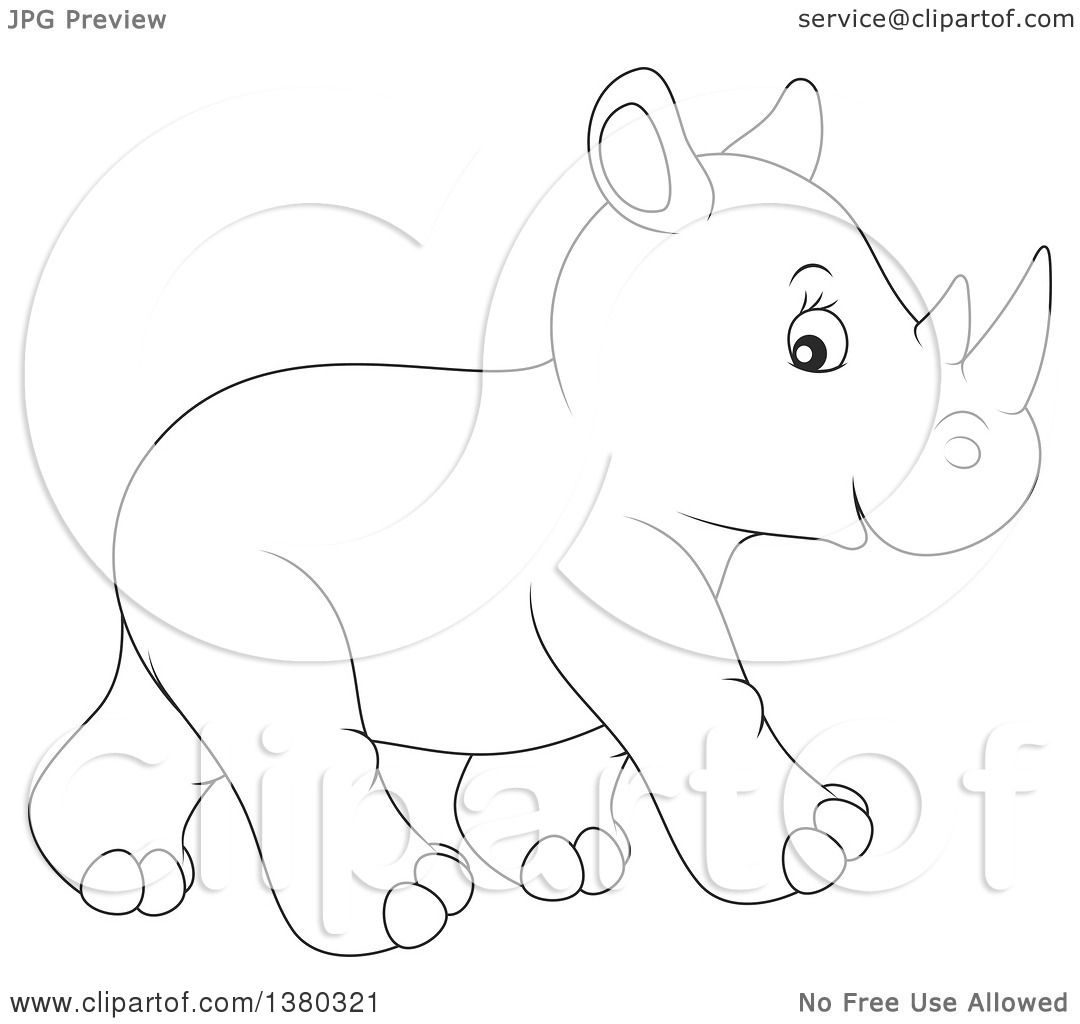1080x1024 Clipart Of A Black And White Cute Baby Rhinoceros Walking