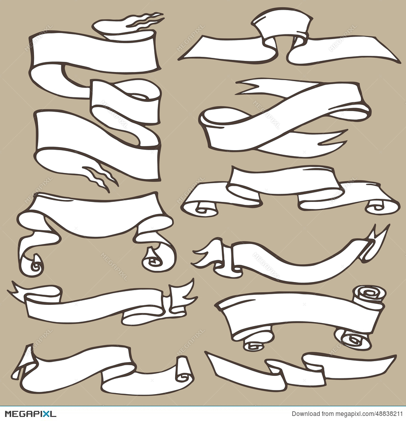 800x830 Old Ribbon Banner Set Hand Drawing Retro.graphic Illustration