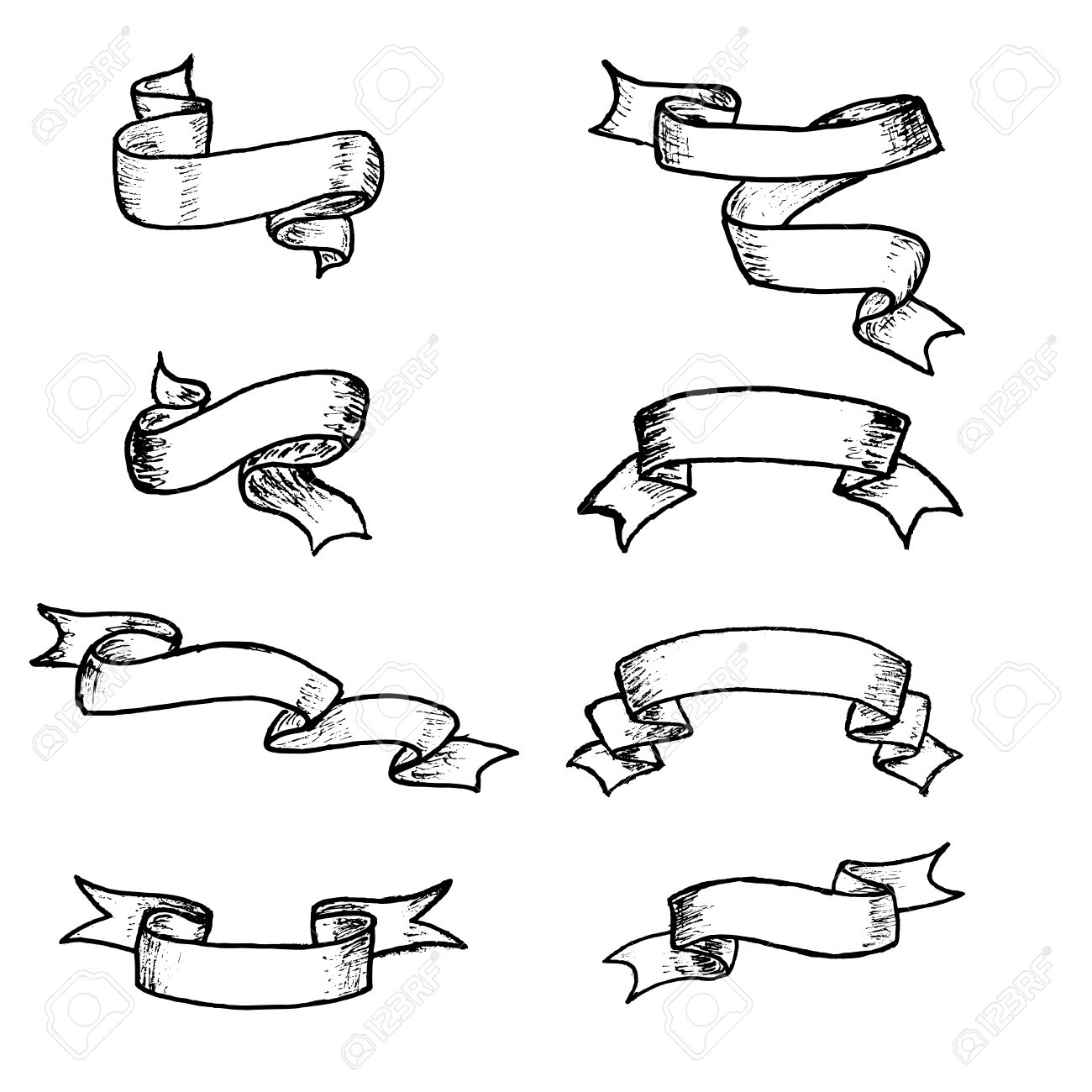 1300x1300 Vector Ribbons And Banners, Chalk Doodles. Hand Drawn Element