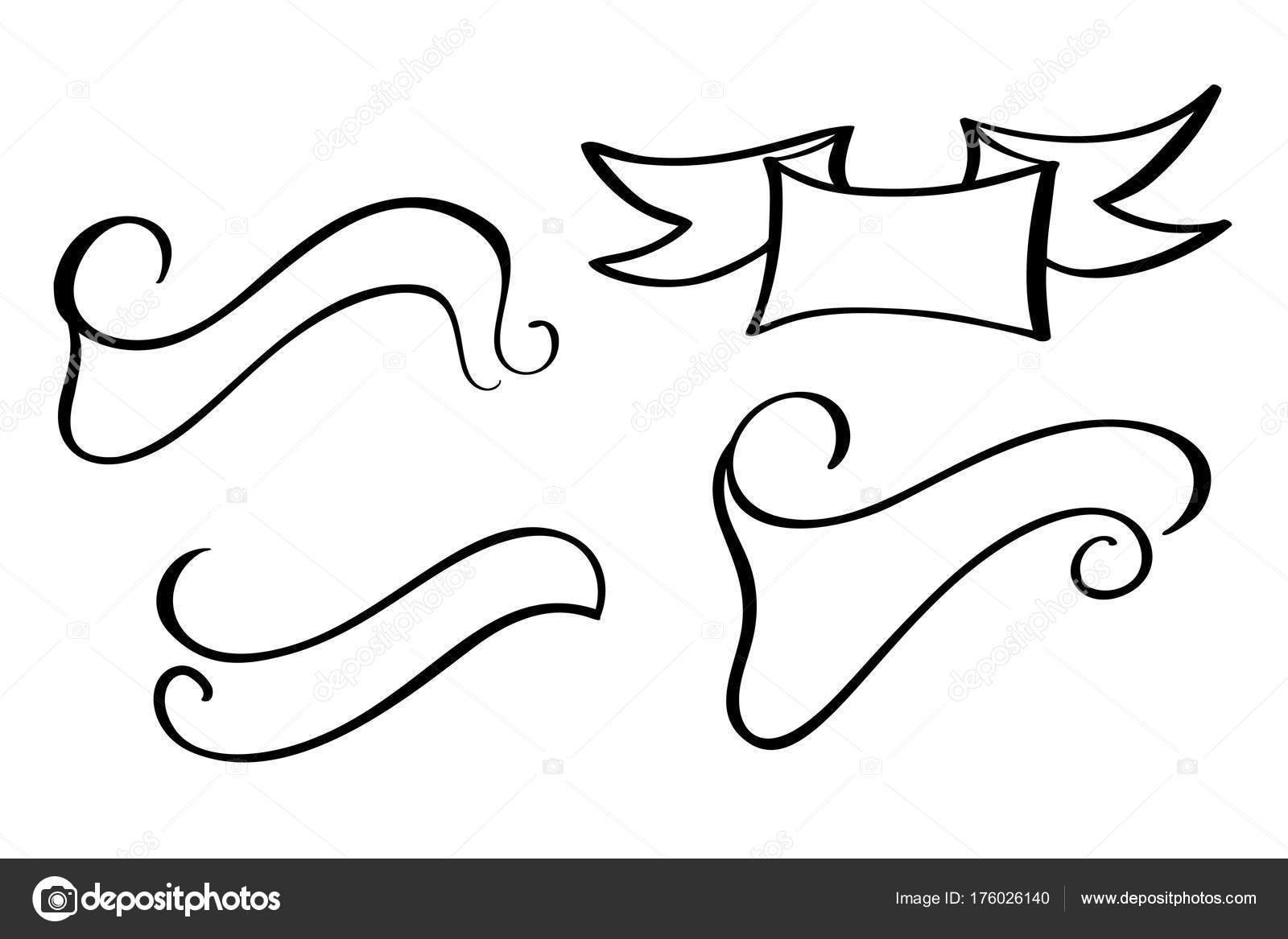 1600x1167 Set Vintage Ribbon Banner Vector. Hand Drawing Style Stock