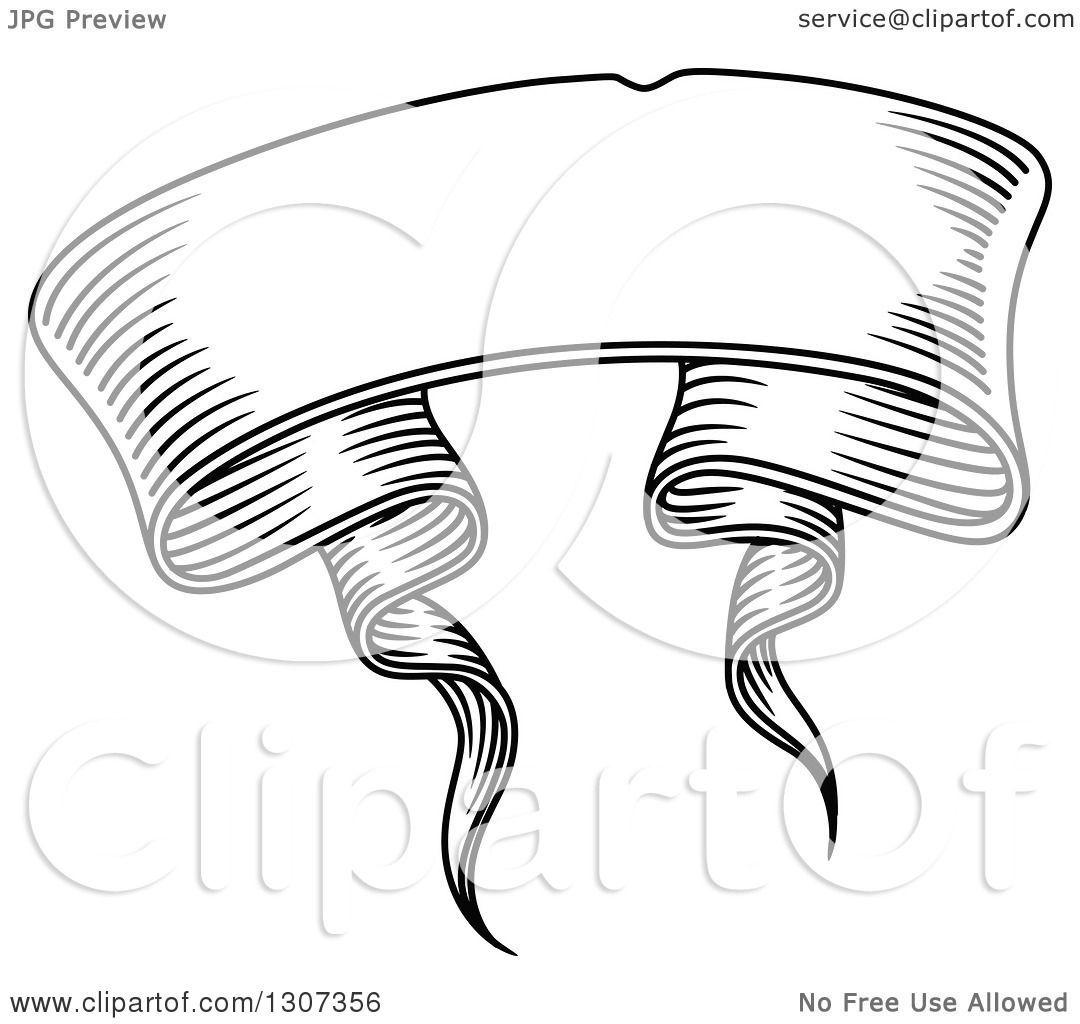 1080x1024 Clipart Of A Black And White Sketched Vintage Styled Blank Ribbon