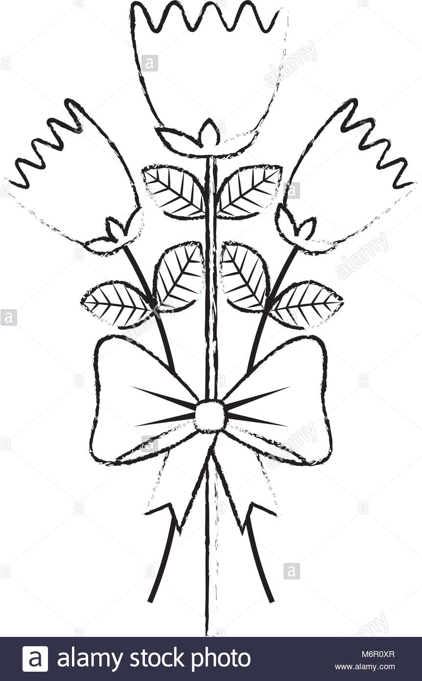 862x1390 Bouquet Delicate Tulips Flowers Wrap Ribbon Bow Decoration Vector