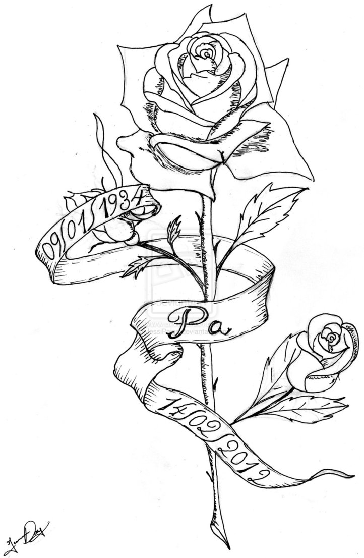 722x1106 Rose And Ribbon Tattoos Drawing Photo