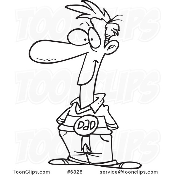 581x600 Cartoon Blacknd White Line Drawing Of Pleased Dad Wearing