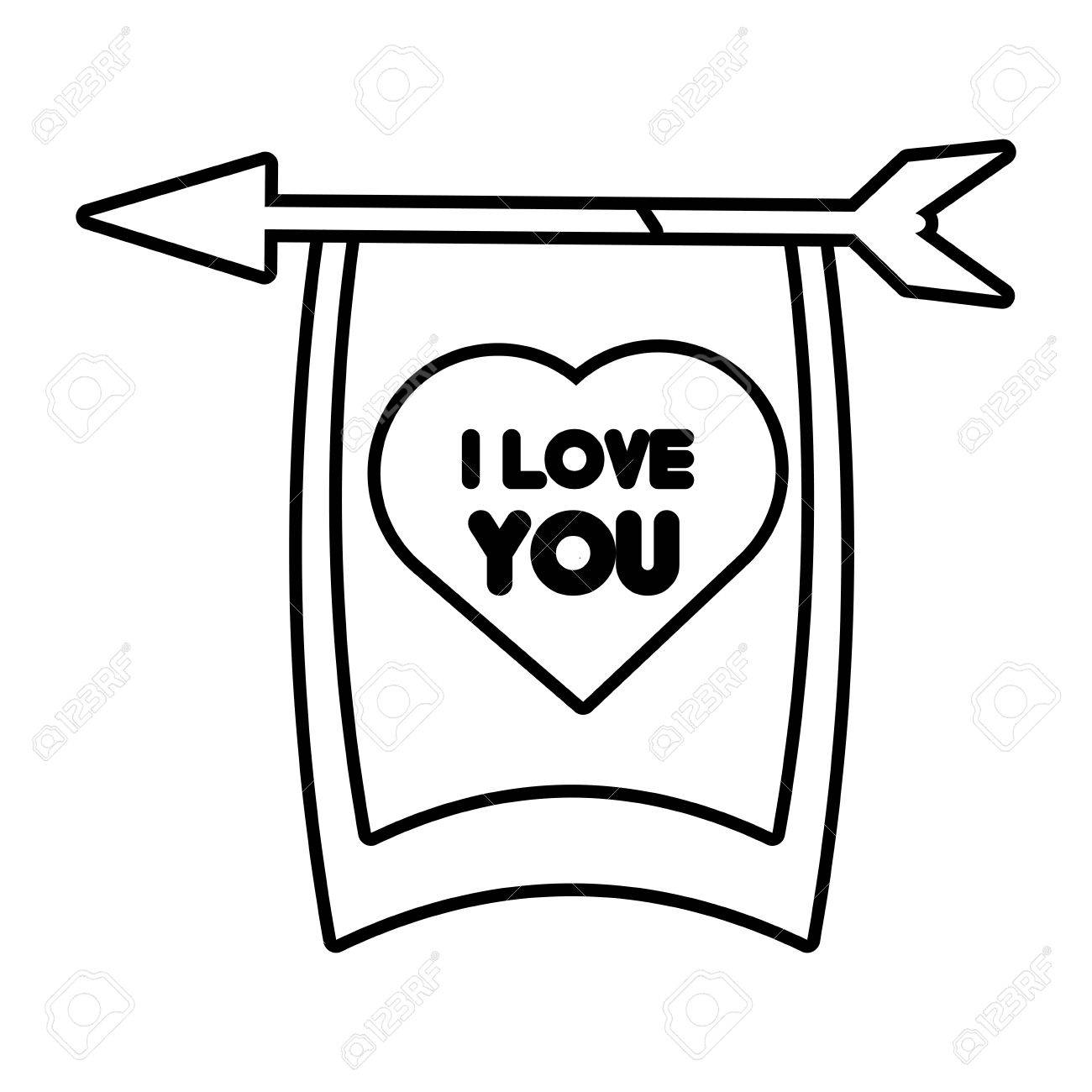 1300x1300 Greeting I Love You Heart Arrow Ribbon Outline Vector Illustration