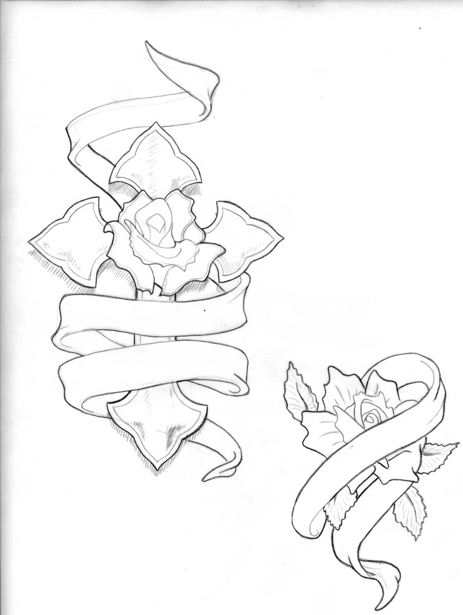 900x1196 Rose With Ribbons Drawings