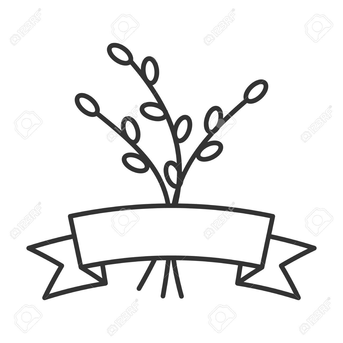 1300x1300 Willow Branches With Ribbon Linear Icon. Thin Line Illustration