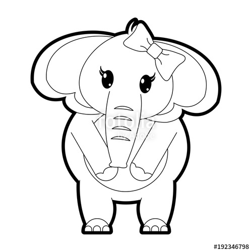 500x500 Outline Adorable Female Elephant Animal With Ribbon Bow Stock