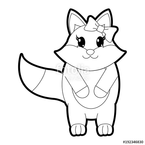 500x500 Outline Adorable Female Fox Animal With Ribbon Bow Stock Image