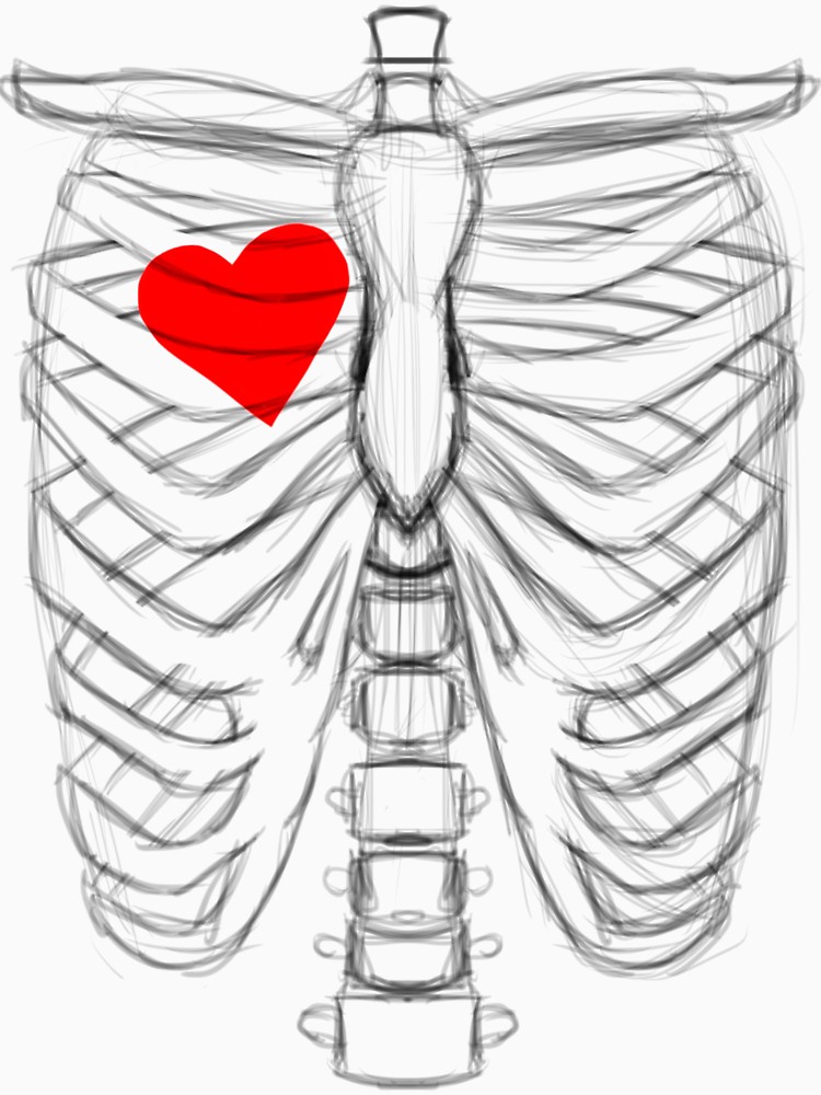 750x1000 Rib Cage Sketch With Heart On The Right Side Unisex T Shirt By