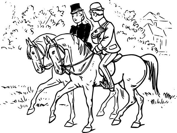 600x451 Couple Riding Horses Clip Art