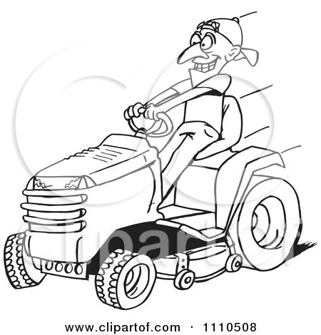 450x470 Clipart Black And White Man On A Riding Lawn Mower