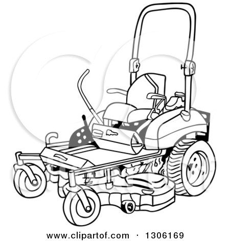 450x470 Clipart Of A Cartoon Black And White Ride On Lawn Mower