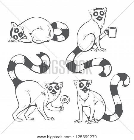 450x470 Cute Cartoon Ring Tailed Lemurs Vector Amp Photo Bigstock