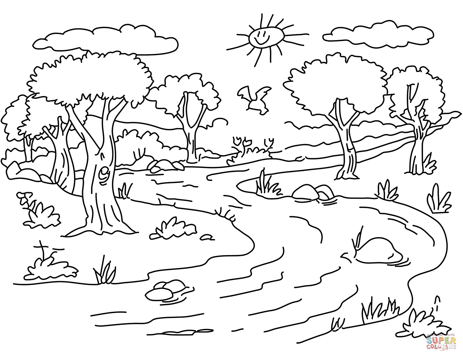 1500x1159 River Landscape Coloring Page Free Printable Coloring Pages