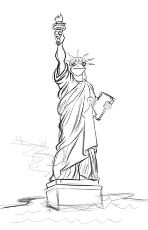 484x750 Frog Statue Of Liberty Character T Shirt Cartoon Illustration