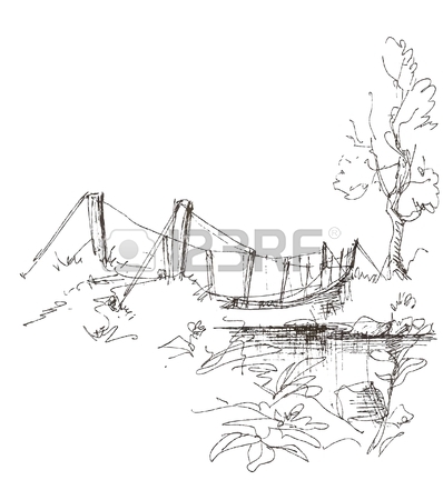 398x450 Rural Bridge Over River Landscape Royalty Free Cliparts, Vectors