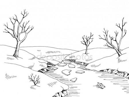 450x337 River Boat Graphic Black White Landscape Sketch Illustration