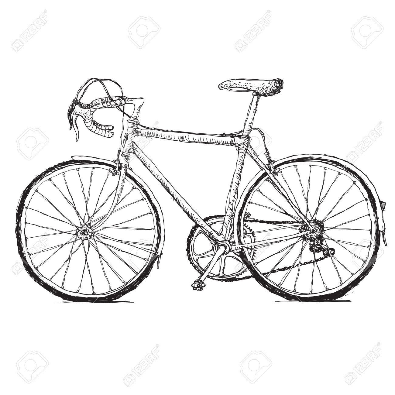 1300x1300 Vintage Road Bicycle Hand Drawn Illustration Royalty Free Cliparts