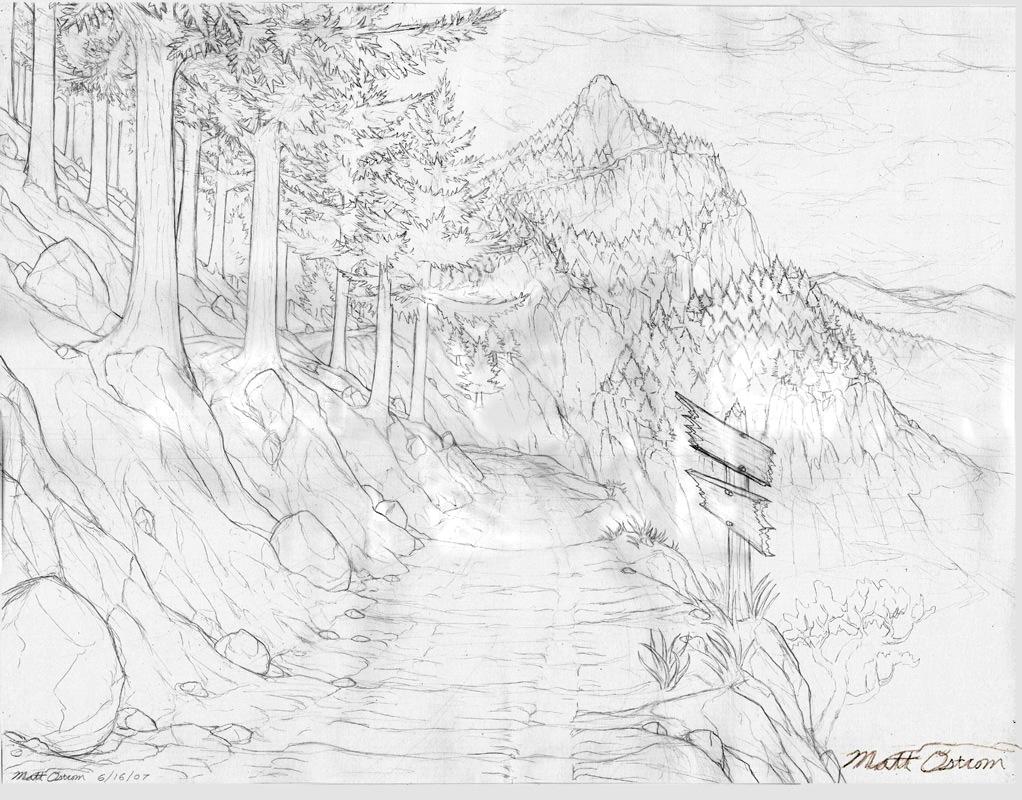 1022x800 King Mountain Road Drawing By Mattimage3d 2d Landscape