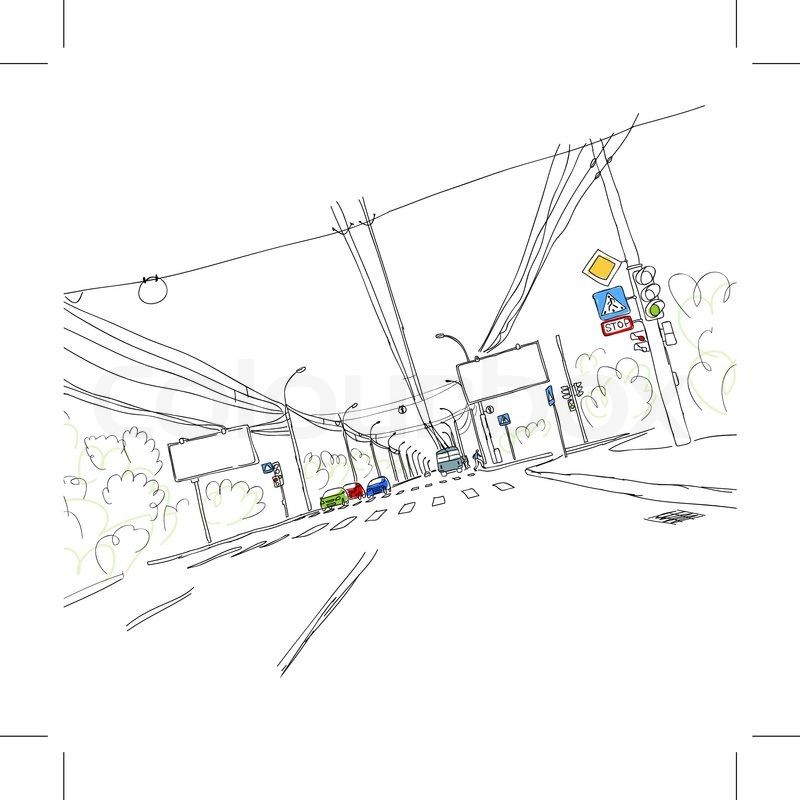800x800 Sketch Of Traffic Road In City For Your Design Stock Vector