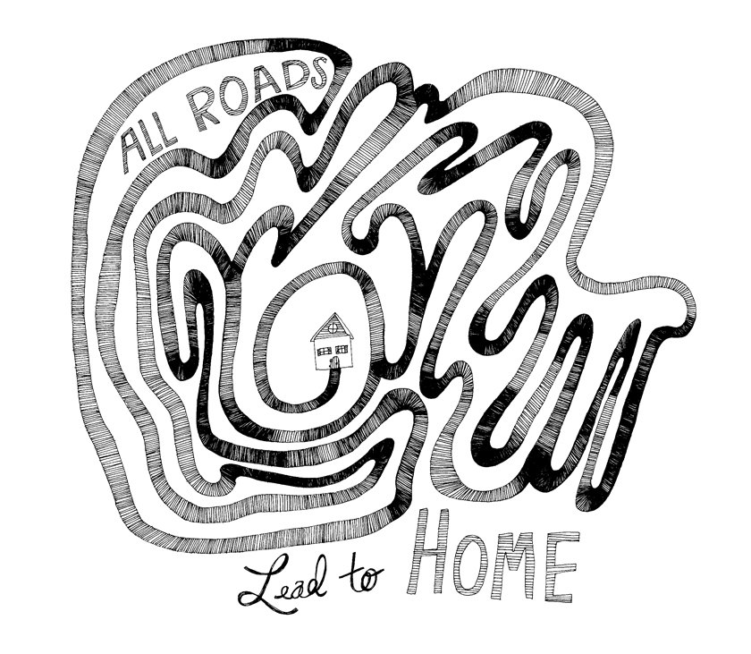 840x731 All Roads Lead To Home 8x10 Fine Art Print Of Typography Quote