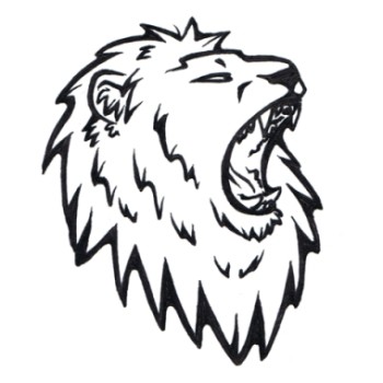 350x350 Simple Black And White Roaring Lion Head Tattoo