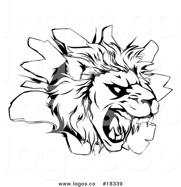 600x620 Vector Logo Of A Black And White Roaring Lion Head Breaking