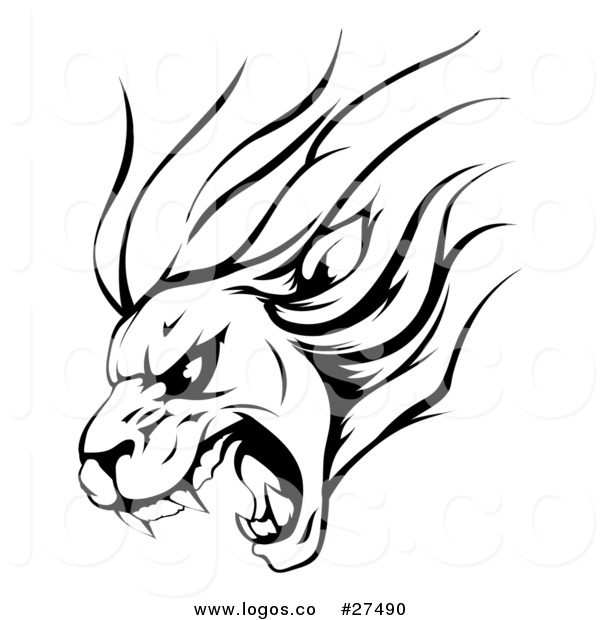 600x620 Vector Logo Of A Black And White Tough Roaring Lion Sports Mascot
