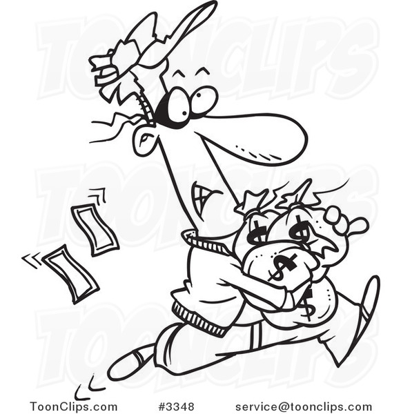 581x600 Cartoon Black And White Line Drawing Of A Robber Getting Away