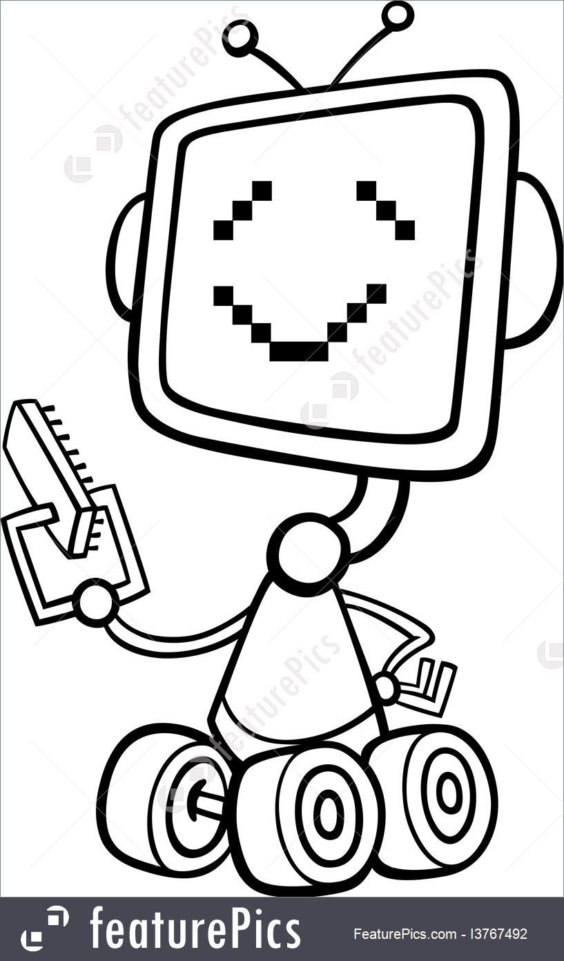 817x1392 Robot Cartoon For Coloring Illustration