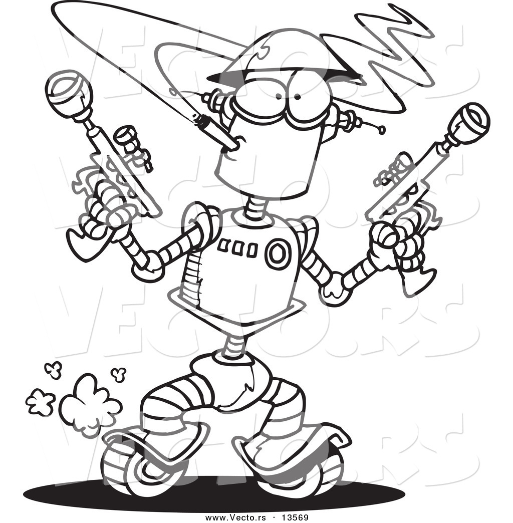 1024x1044 Vector Of A Cartoon Robot Smoking A Cigarette And Holding Guns