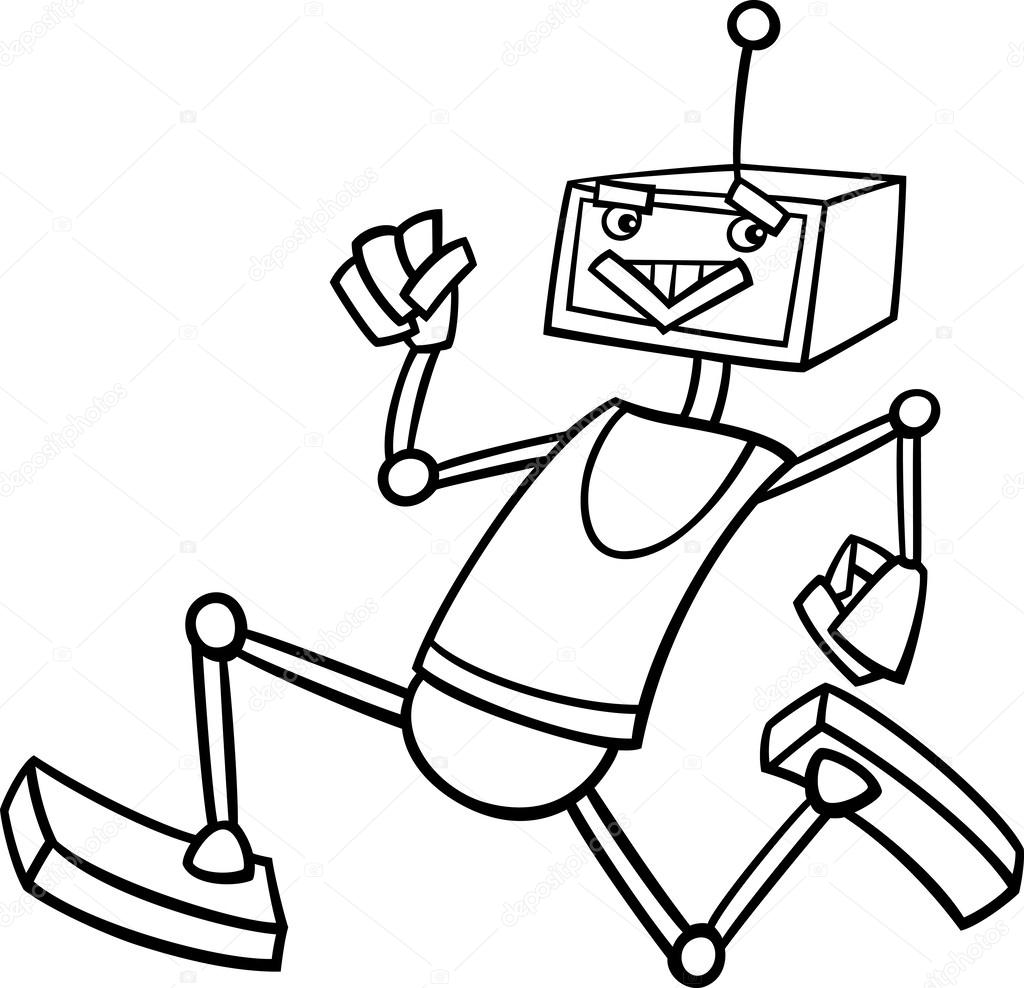 1024x988 Running Robot Cartoon For Coloring Stock Vector Izakowski