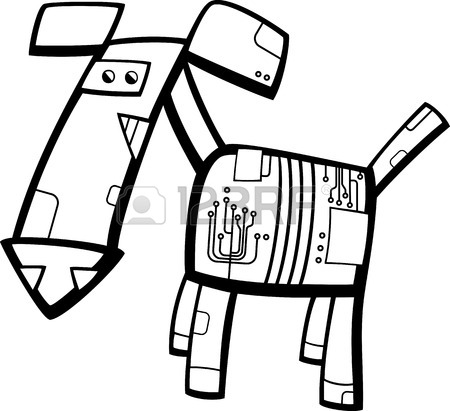 450x411 Black And White Cartoon Illustration Of Happy Robot On Wheels