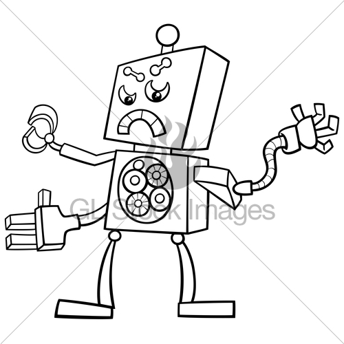 500x500 Cartoon Robot Coloring Page Gl Stock Images