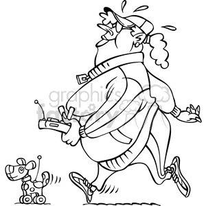 300x300 Royalty Free Black And White Large Cartoon Lady Walking Her Robot